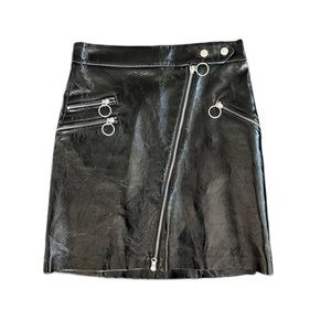 Black Pleather Skirt, Highwaisted Zip Up